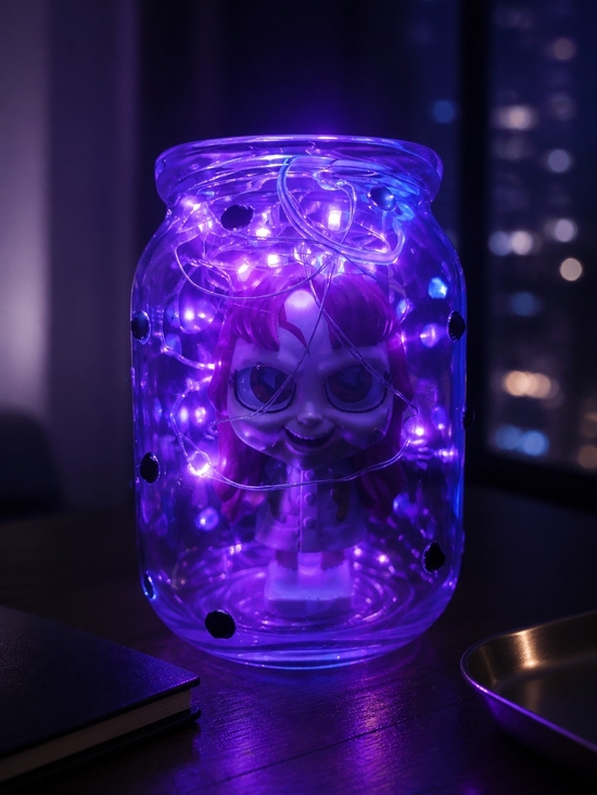Hand Crafted Other - Black Light LED Fairy Light Jar with Collectible Figure Displayed